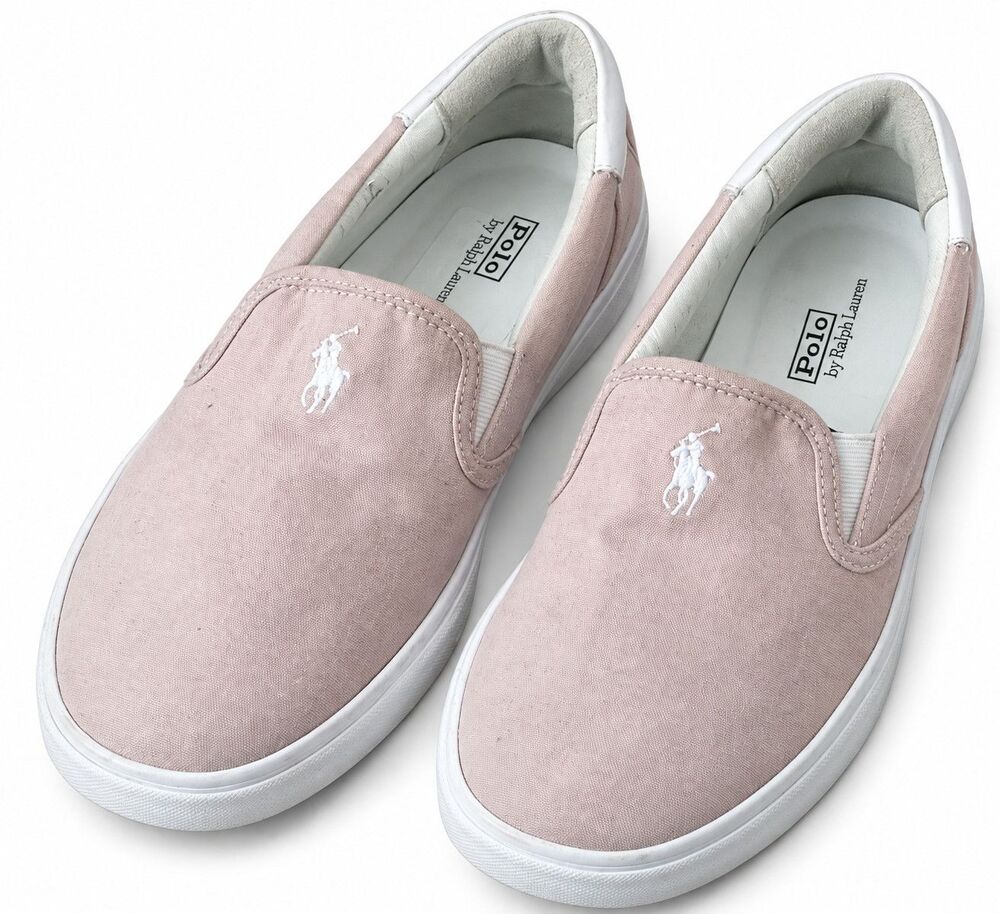 Polo Ralph Lauren Blush Pink Canvas Slip-On Sneakers White Pony Size 10 New